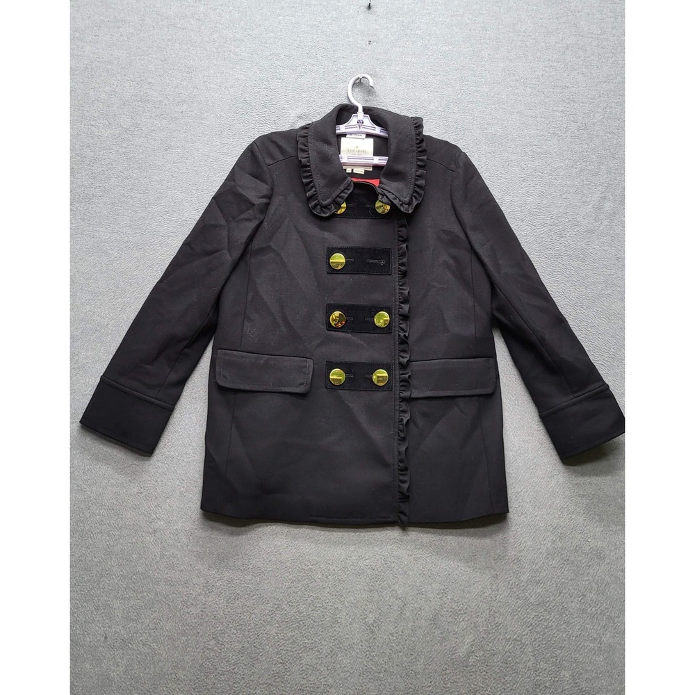 Kate Spade New York Women Jacket 12 Black Polyester Wool Military Statement READ